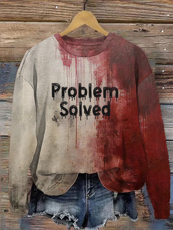 🔥Buy 3 Get 10% Off🔥Women's Bloody Problem Solved Halloween Print Crew Neck Sweatshirt