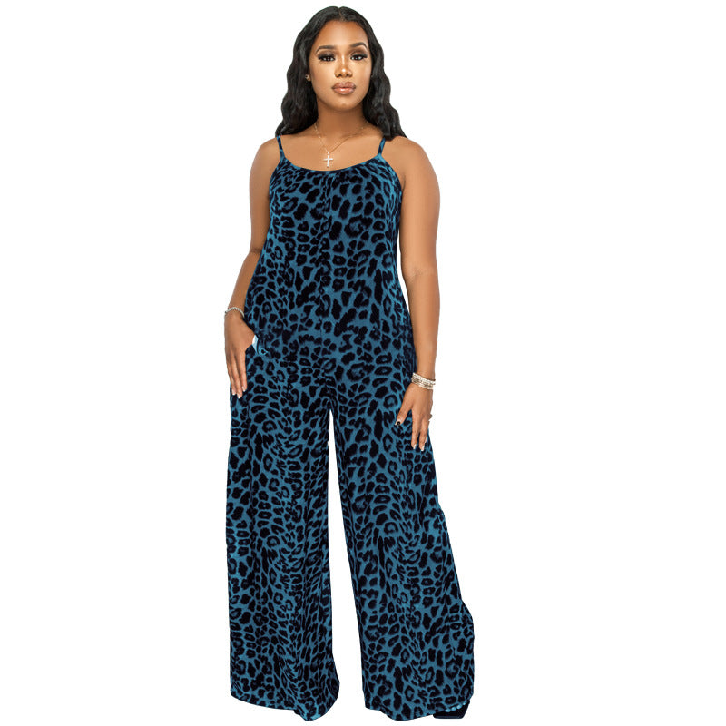 Plus Size New Jumpsuit Summer Leopard Print Sling Casual Jumpsuit