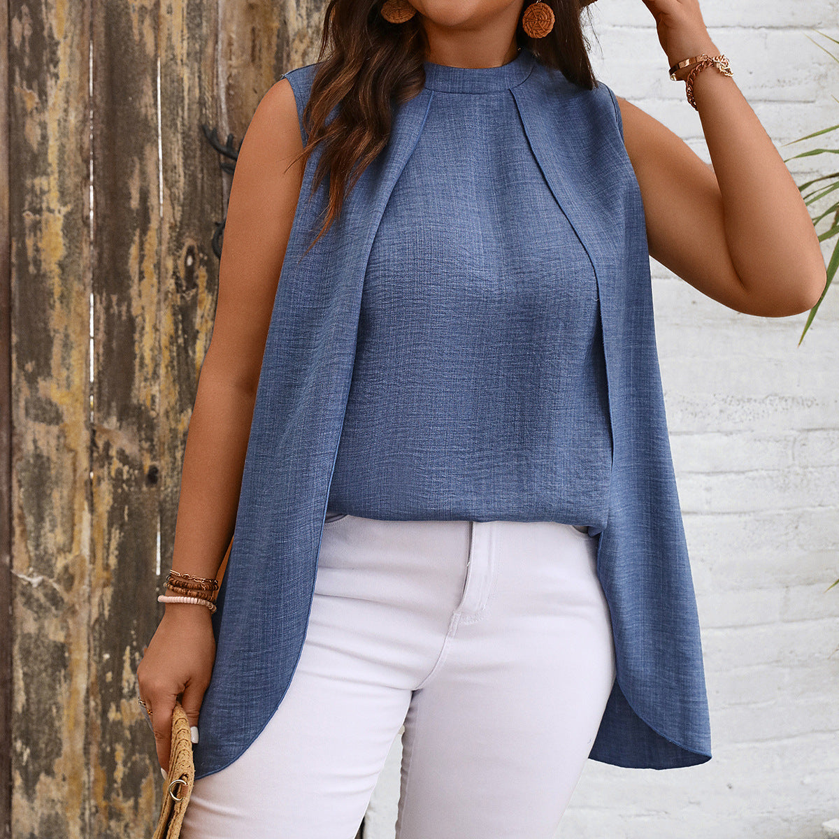 Plus Size Best Seller in Half Turtleneck Sleeveless Top Shirt Women Clothing Irregular Asymmetric Design Shirt Women