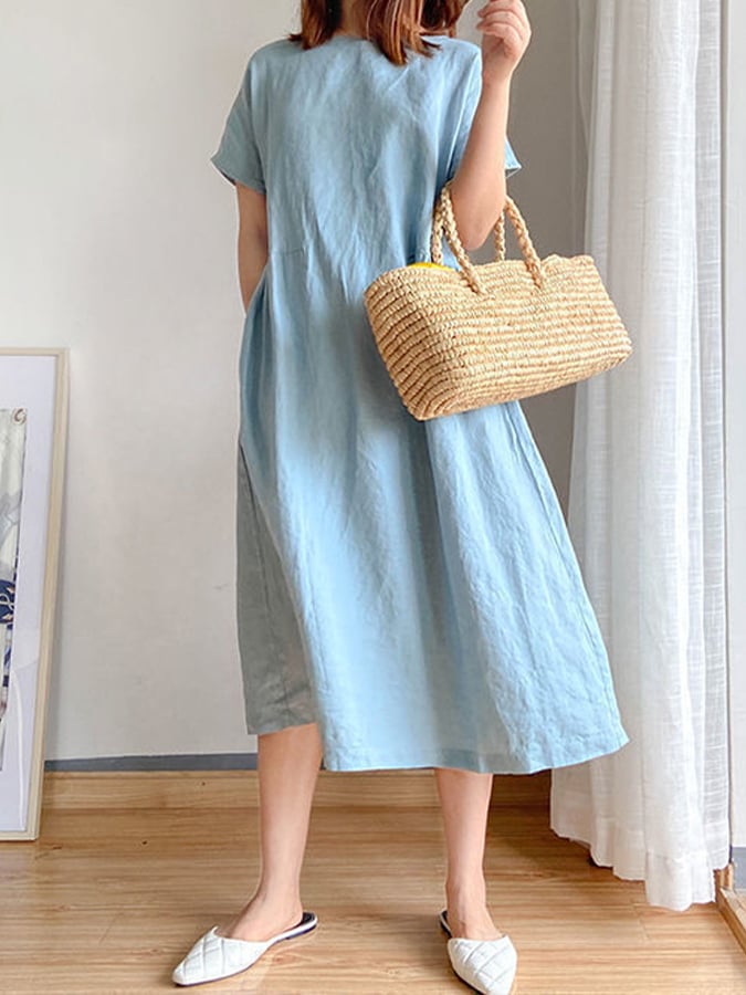 Women's Simple Literary Loose Solid Color Shift Dress