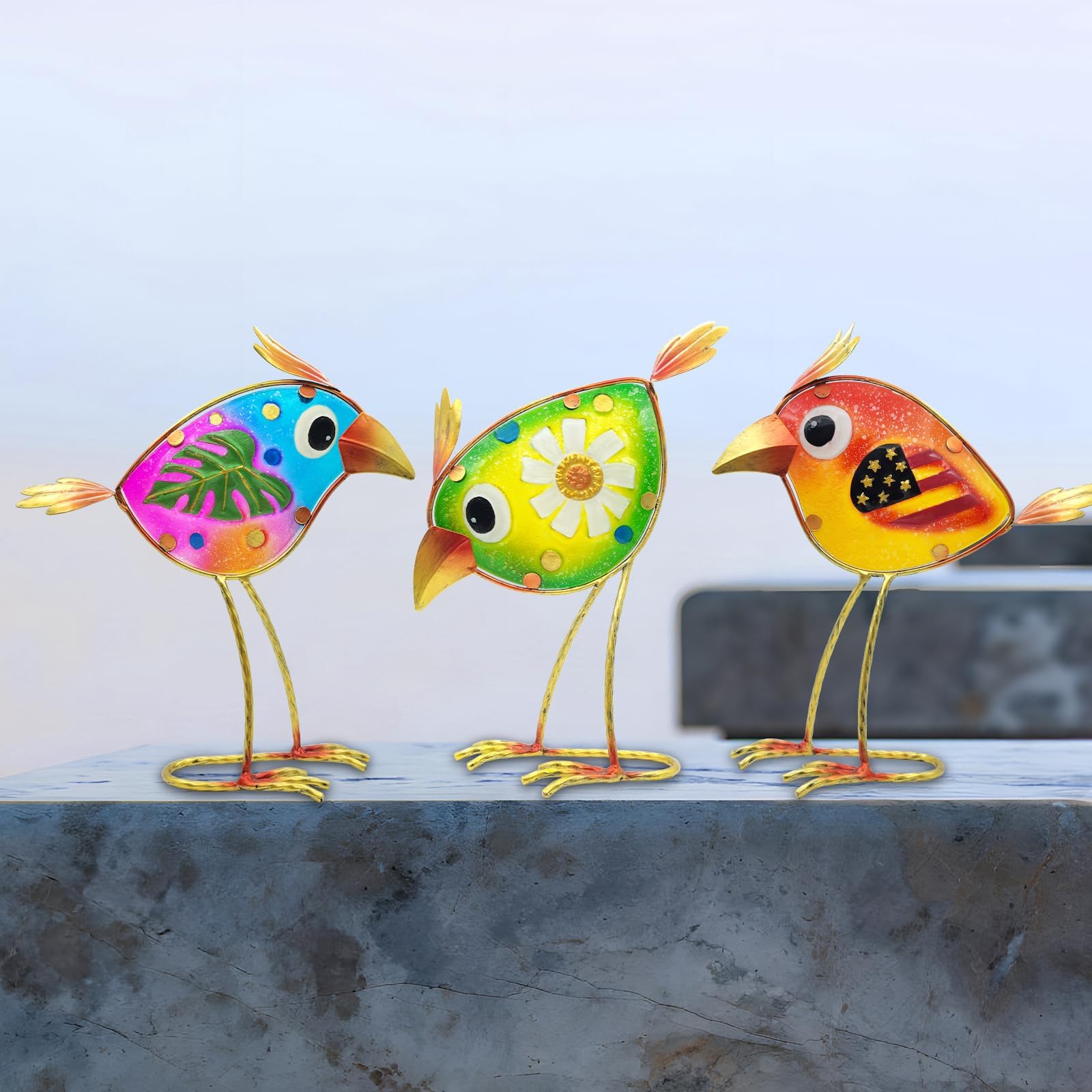 🔥Last Day 50% OFF🔥Funny Metal & Glass Bird Decor - 3 Pack