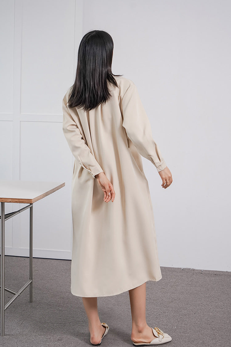 Spring Autumn Women Long Sleeve Loose Dress High Grade Windbreaker Dress Women Belt Adjustable