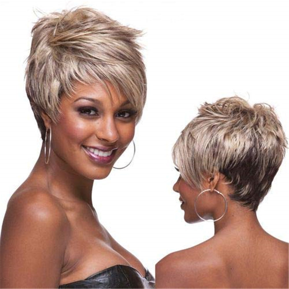 Luna Wigs Short Pixie Cut Blonde White Wig Style for African American Women