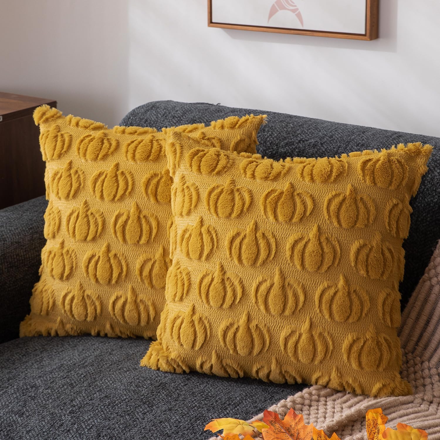 🍁Fall Decorations👻Soft Plush Fur Wool Throw Pillow Cases