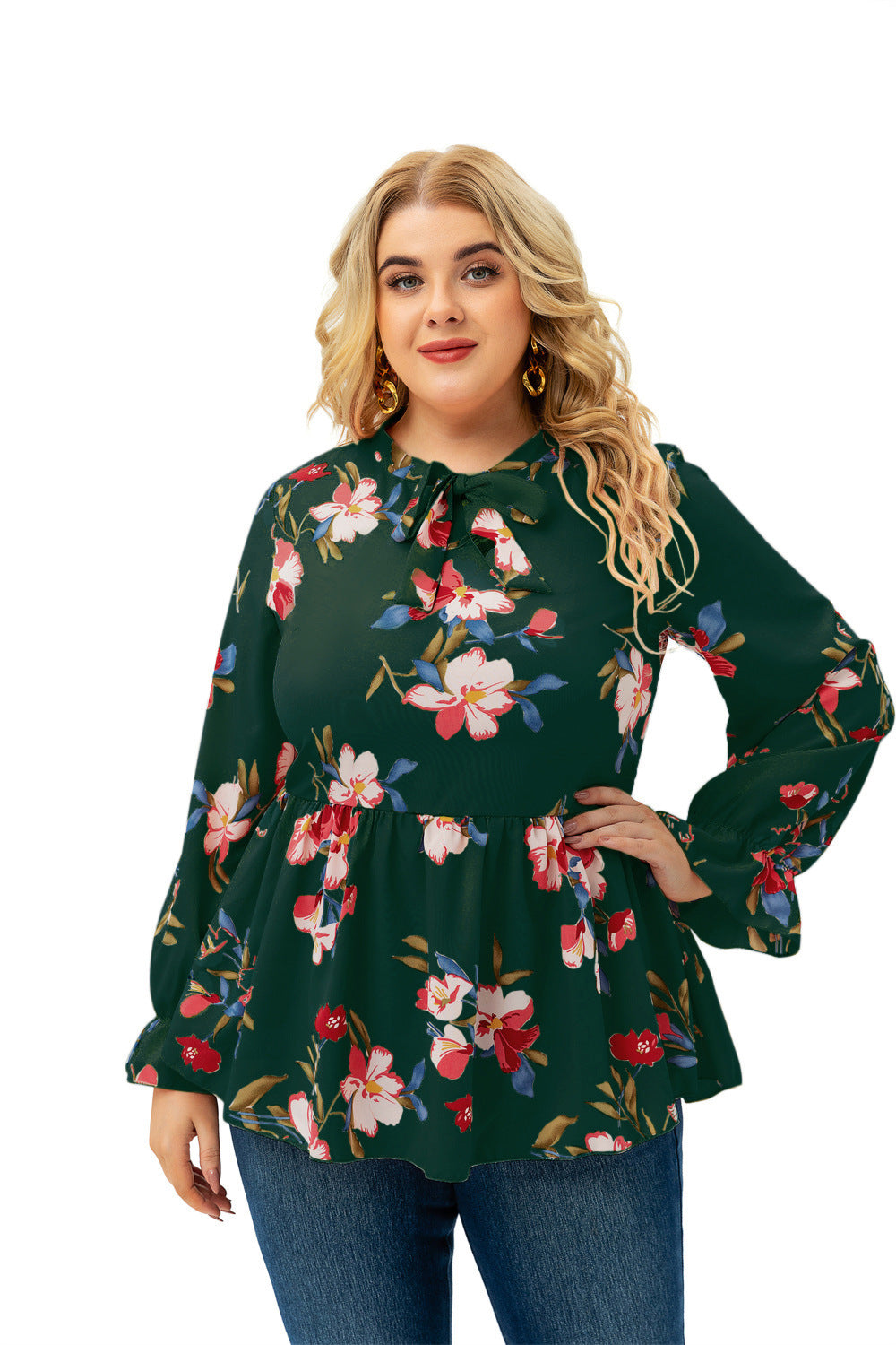 Plus Size Women Clothing Spring Autumn Full Figured Girl Long Sleeve Printed Top