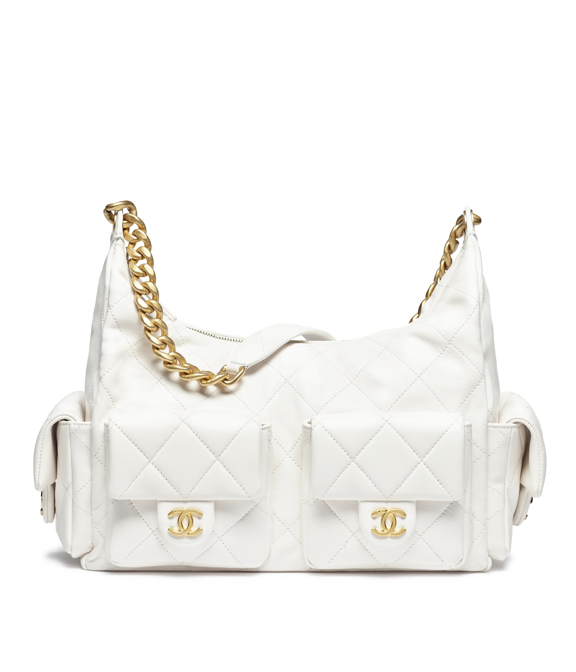 Chanel Maxi Hobo Bag Shiny Lambskin & Gold-Tone Metal White AS5302-B18791-10601