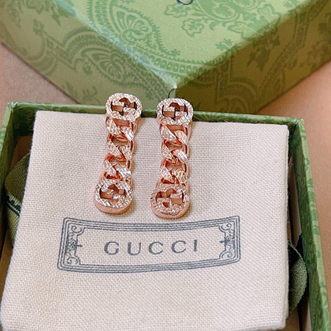 Gucci GG chain rose gold earrings