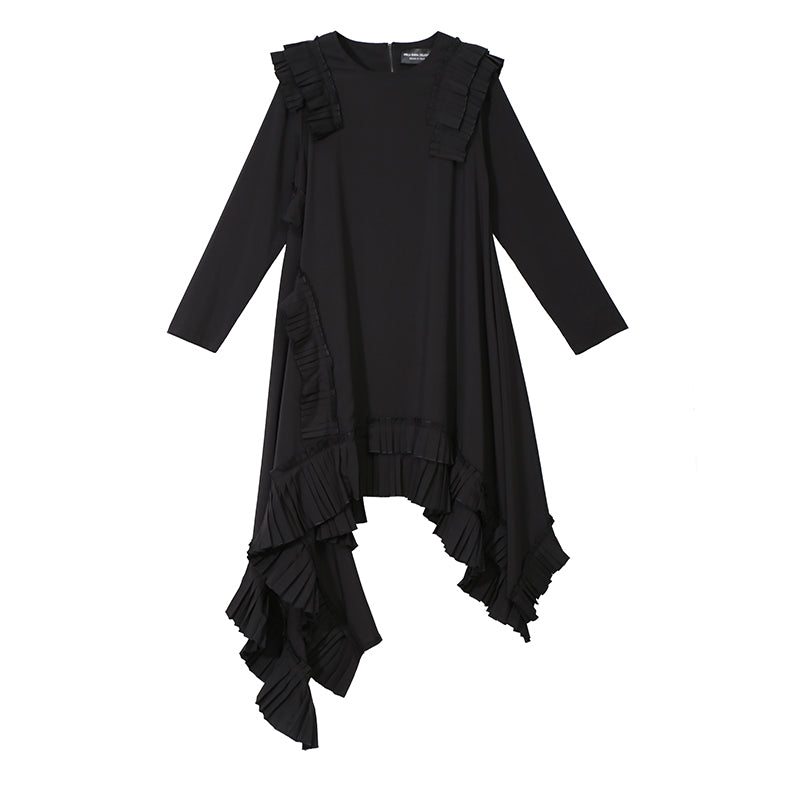 Women's Fashion Vintage Black Irregular Pleated Skirt