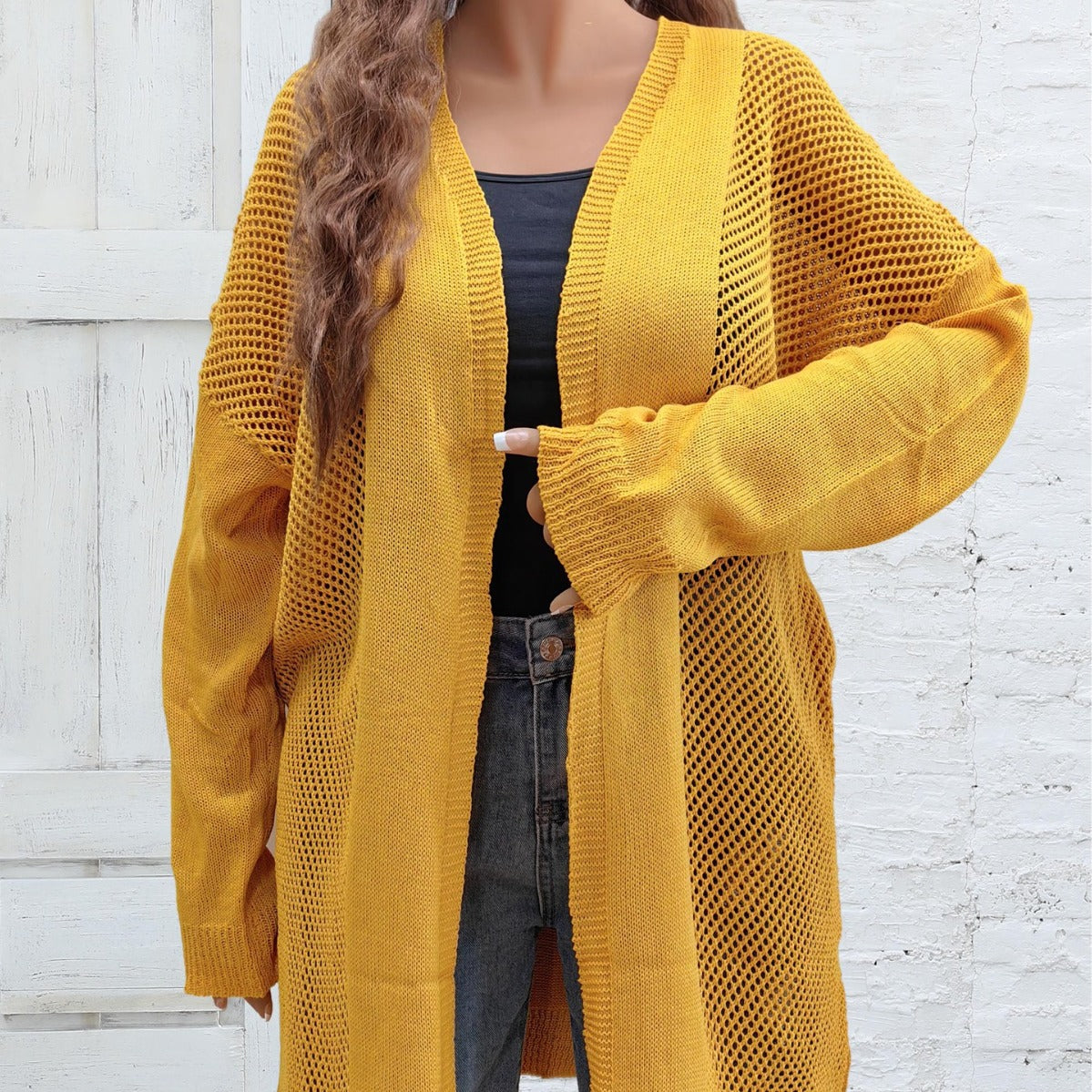 Plus Size Women Clothes Hollow Out Cutout Woven Coat Long Casual Outer Wear Cardigan Air Conditioning Shirt