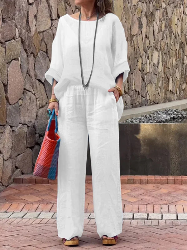 Women's Fashion Cotton Linen Gradient Two-Piece Ensemble