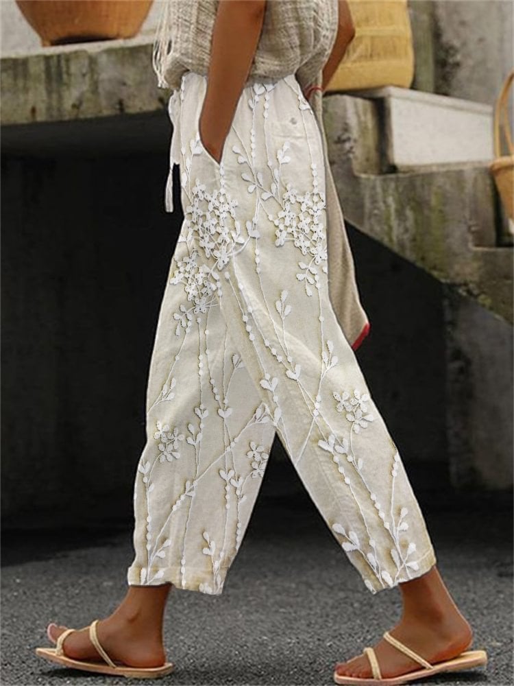 Women's Casual Floral Embroidery Print Pants