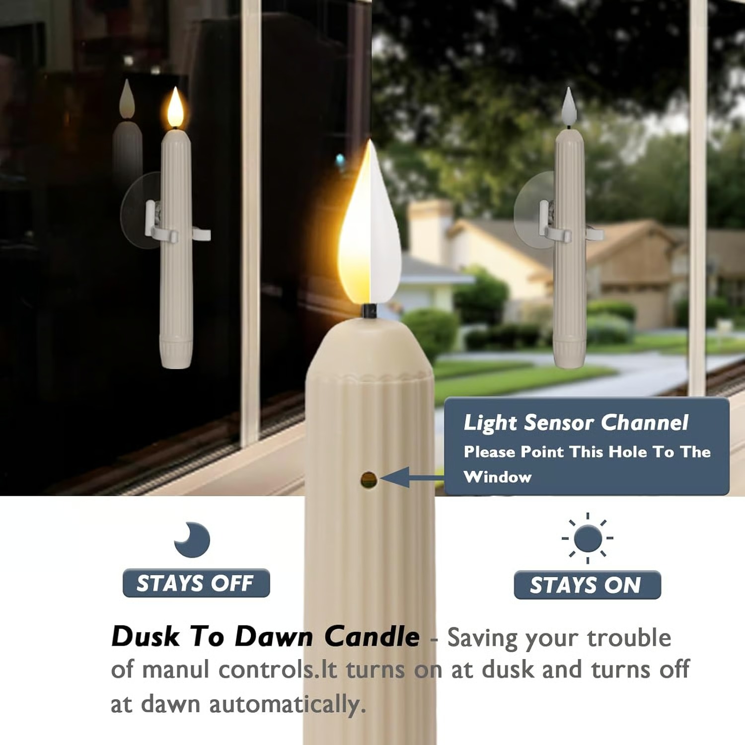 🎄Early Christmas Sale - 50% OFF🔥6 PCS Window Flameless Led Taper Candles with Sensor Dusk to Dawn