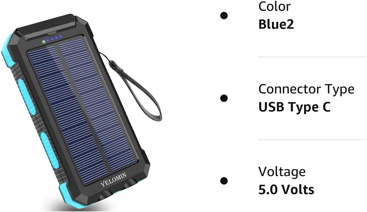 YELOMIN Solar Charger, 38800mAh Portable Solar Power Bank, Waterproof Battery Pack for Outdoor Activities, Camping External Backup Power Charger Dual USB 5V Outputs/LED Flashlights