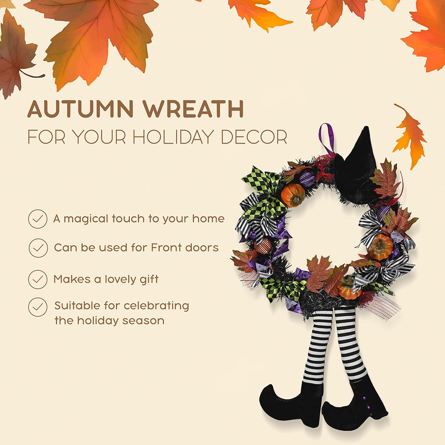 🧙‍♀️Black Witch Wreath - Witch Hat Long-Legged Pumpkin Wreath🎀