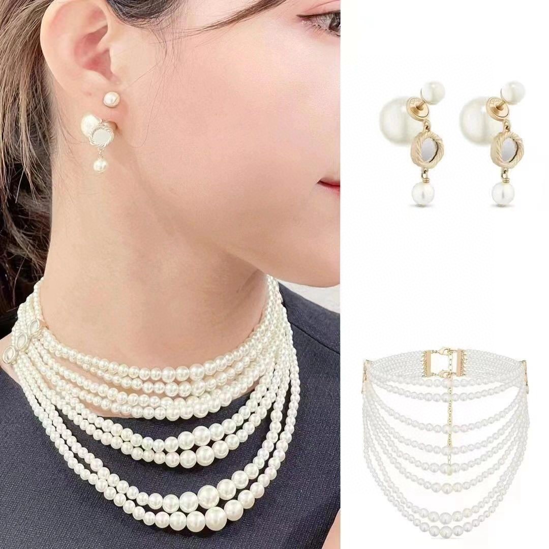 Dior Large and small pearl mirror earrings