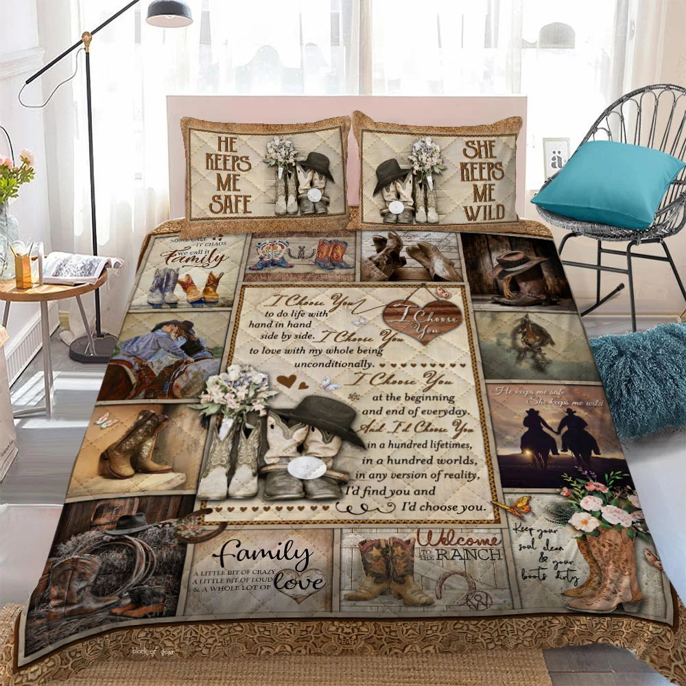 I Choose You, Cowboy And Cow Girl Quilt Bed Set