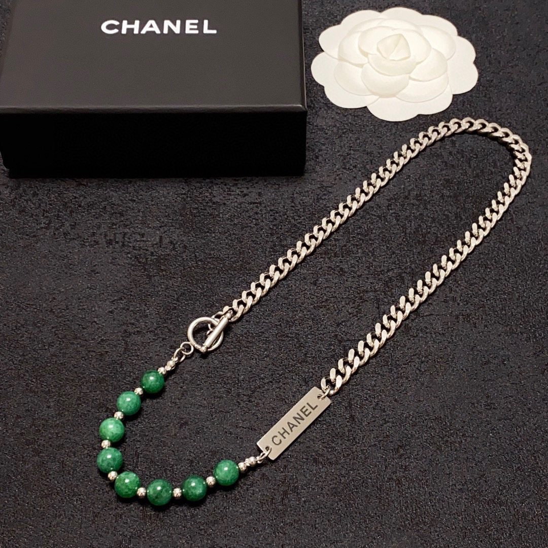 Chanel New Natural Green Chalcedony Necklace