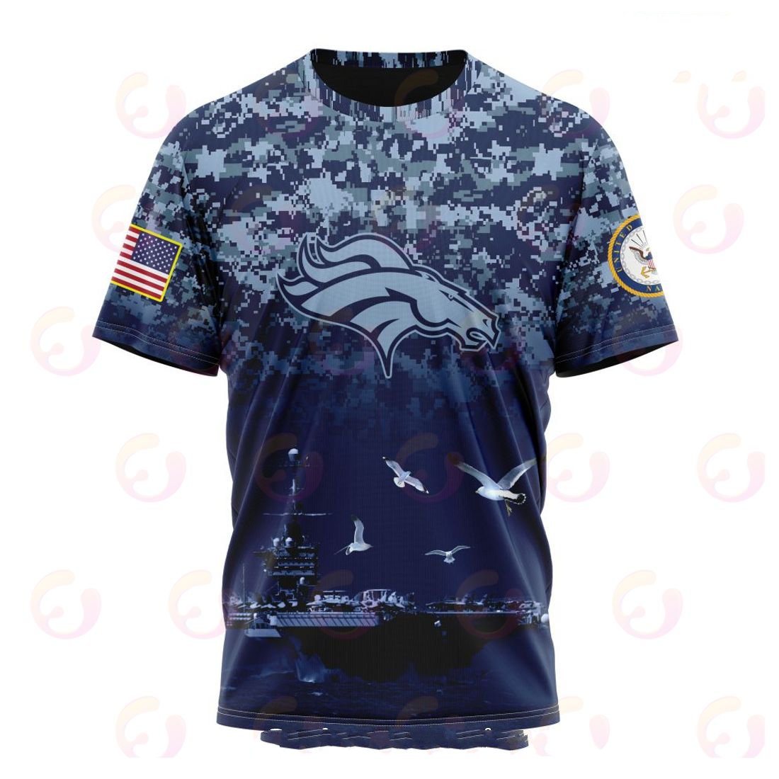 DENVER BRONCOS 3D HOODIE HONOR US NAVY VETERANS