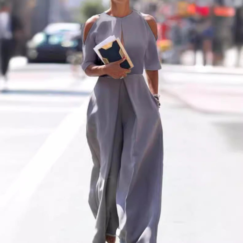 Women's Washed-Out Loose Straight-Leg Stitched Jumpsuit