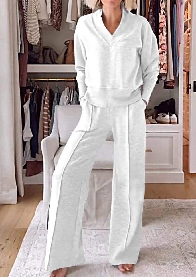 ⏰LAST DAY SAVE 49%💥Women's Solid Color V-neck Top & Pants Two-piece Set