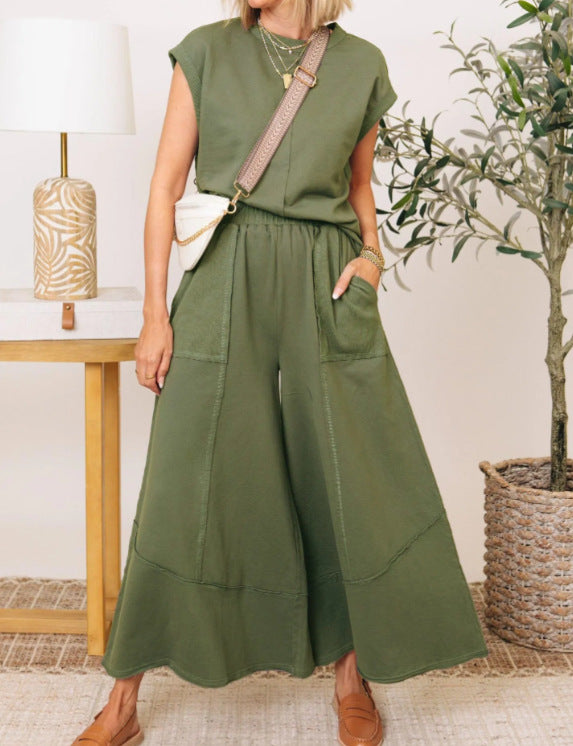 Sleeveless Colorblock Suit for Women with Pockets
