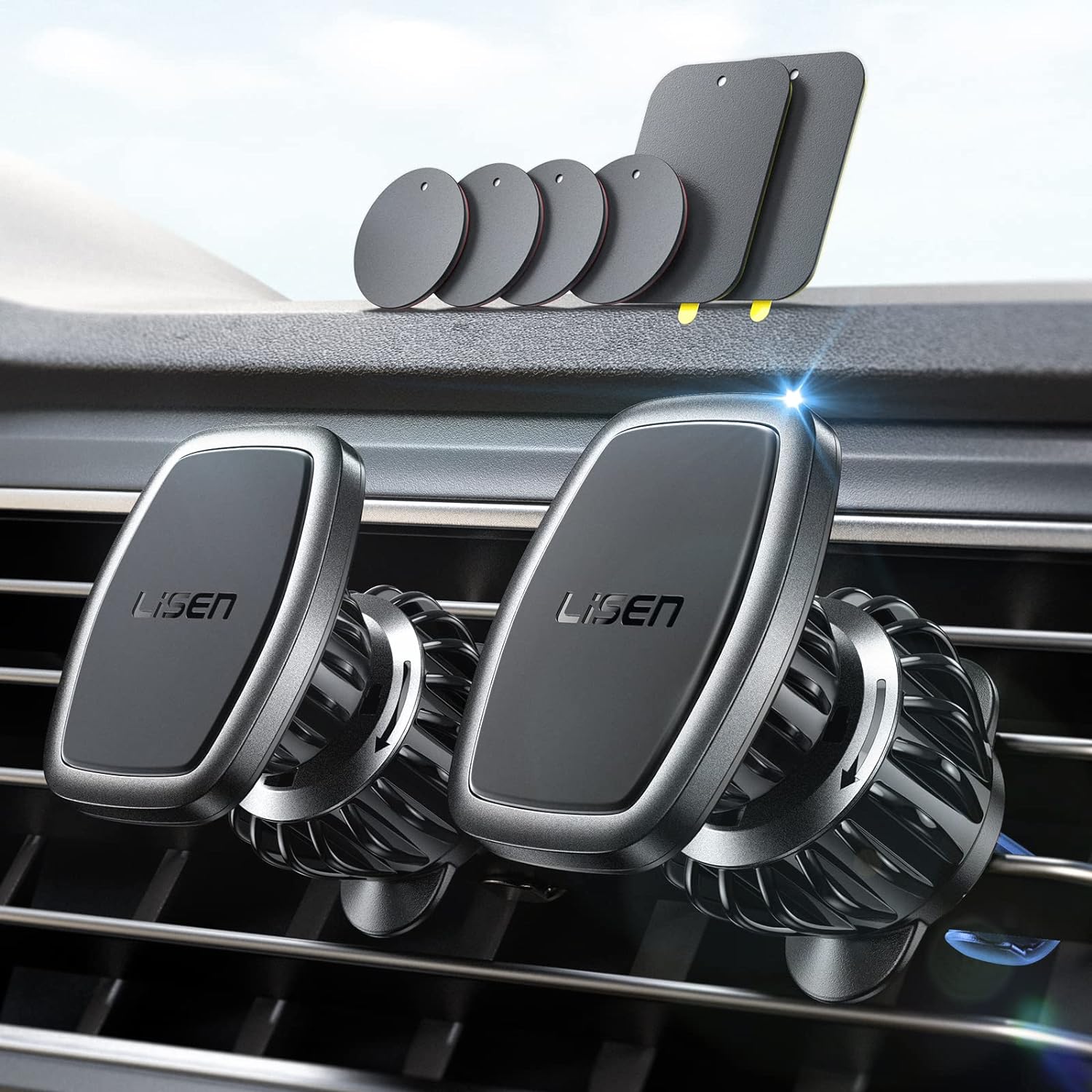 LISEN 2 Pack Magnetic Phone Holder for Your Car Mount 6 Military Magnets Car Phone Holder Mount Vent Cell Phone Holdeer Mount Vent Cell Phone Holder (20X Powerful: Gold)
