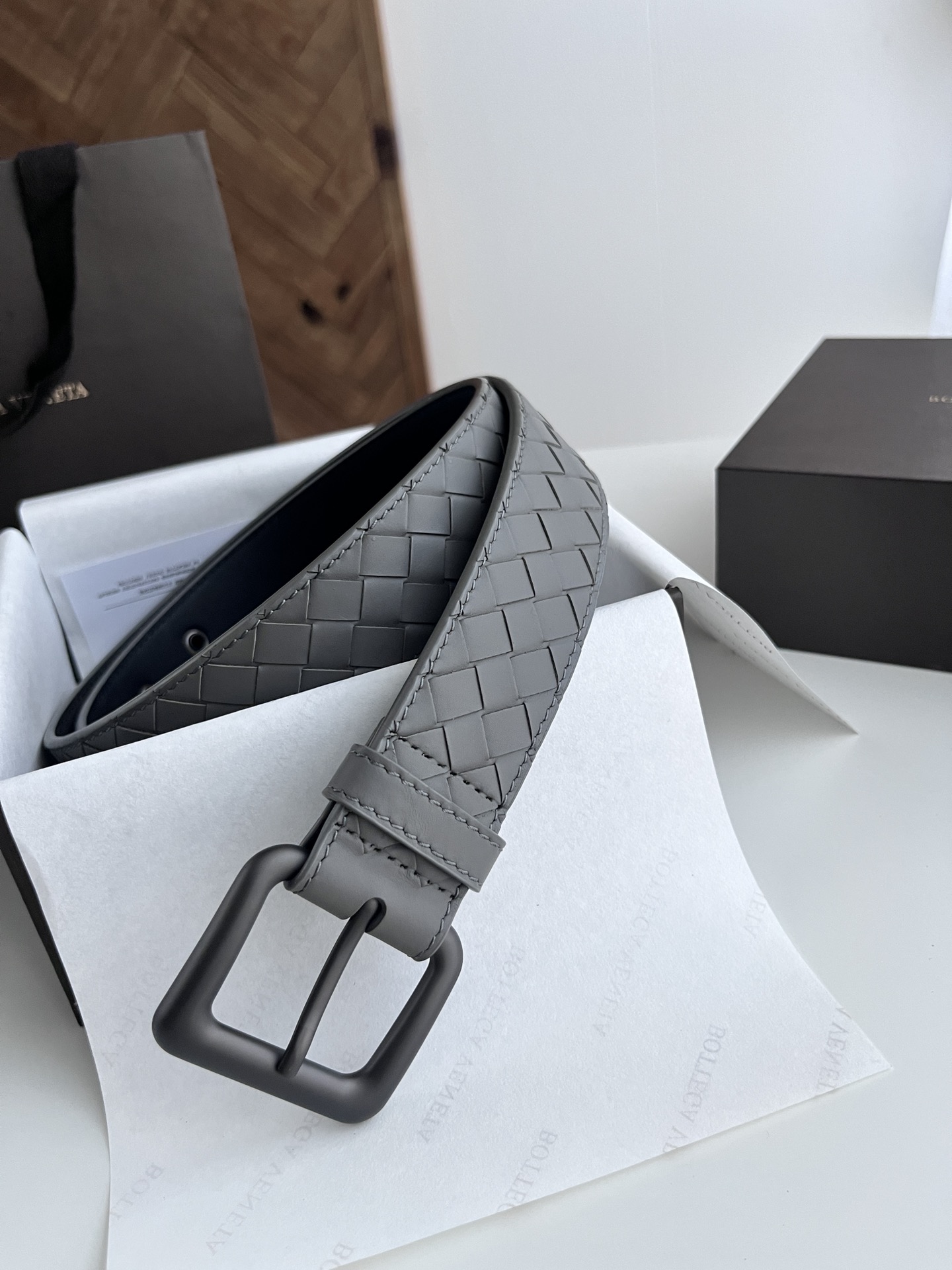 Bottega Veneta intreccio woven cowhide double-sided belt 3.5cm wide