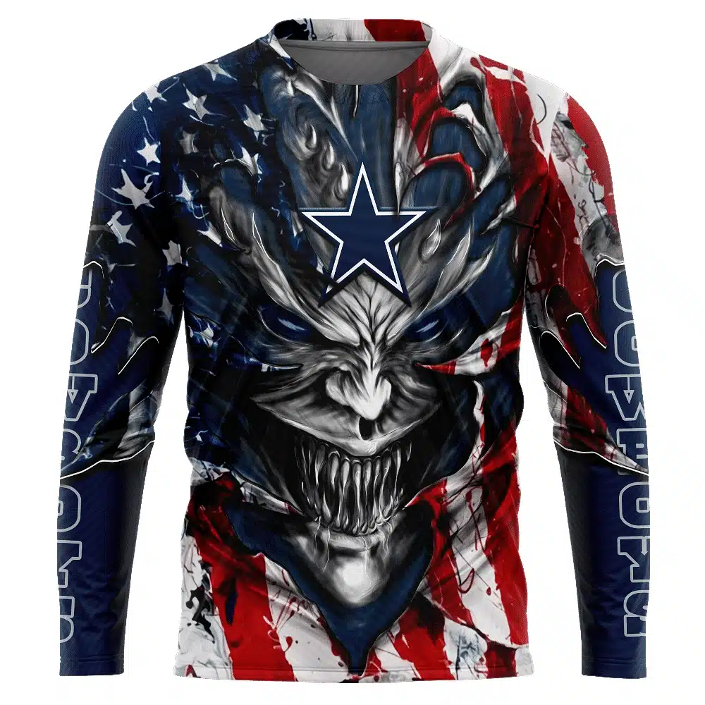 DALLAS COWBOYS DEMON FACE AMERICAN FLAG-3D UNISEX HOODIE