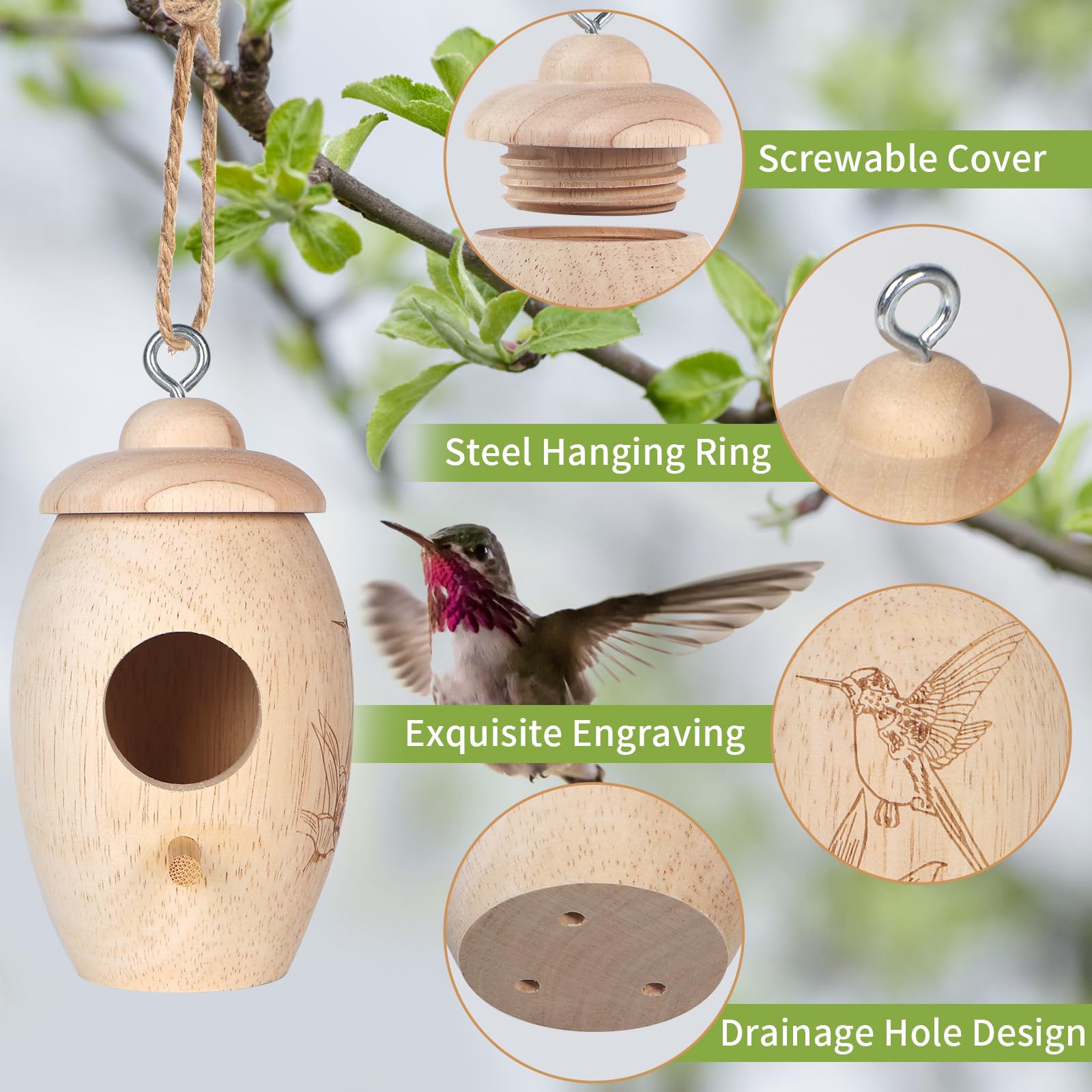 🔥Last Day 50% OFF🔥Screwable Cover Wooden Hummingbird Houses