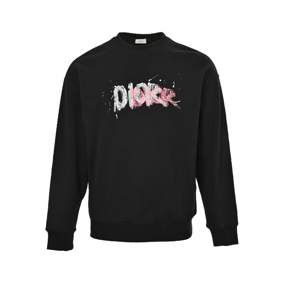 Dior 24Fw hand-painted graffiti ink letter print short round neck sweatshirt