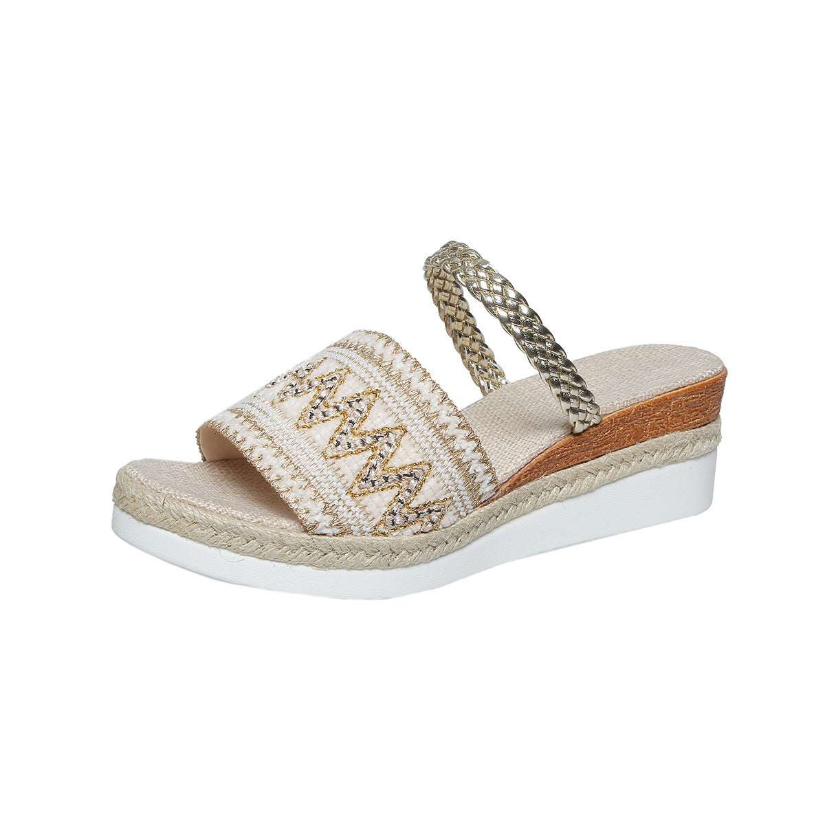 Ethnic Style Wave-Patterned Sandals: New Color-Blocked One-Line Thick-Soled Shoes for Women