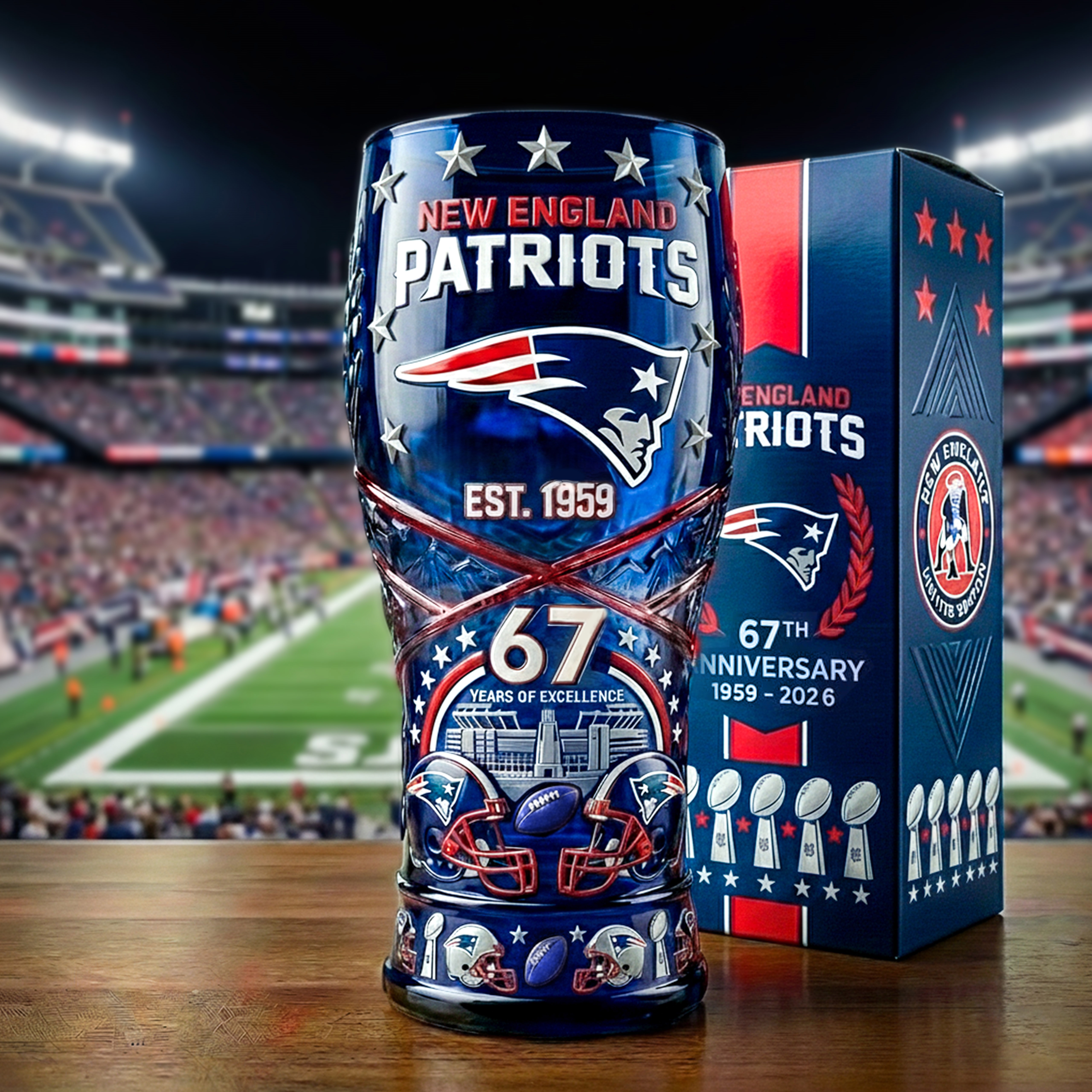 New England Patriots 67th Anniversary Collector Glass