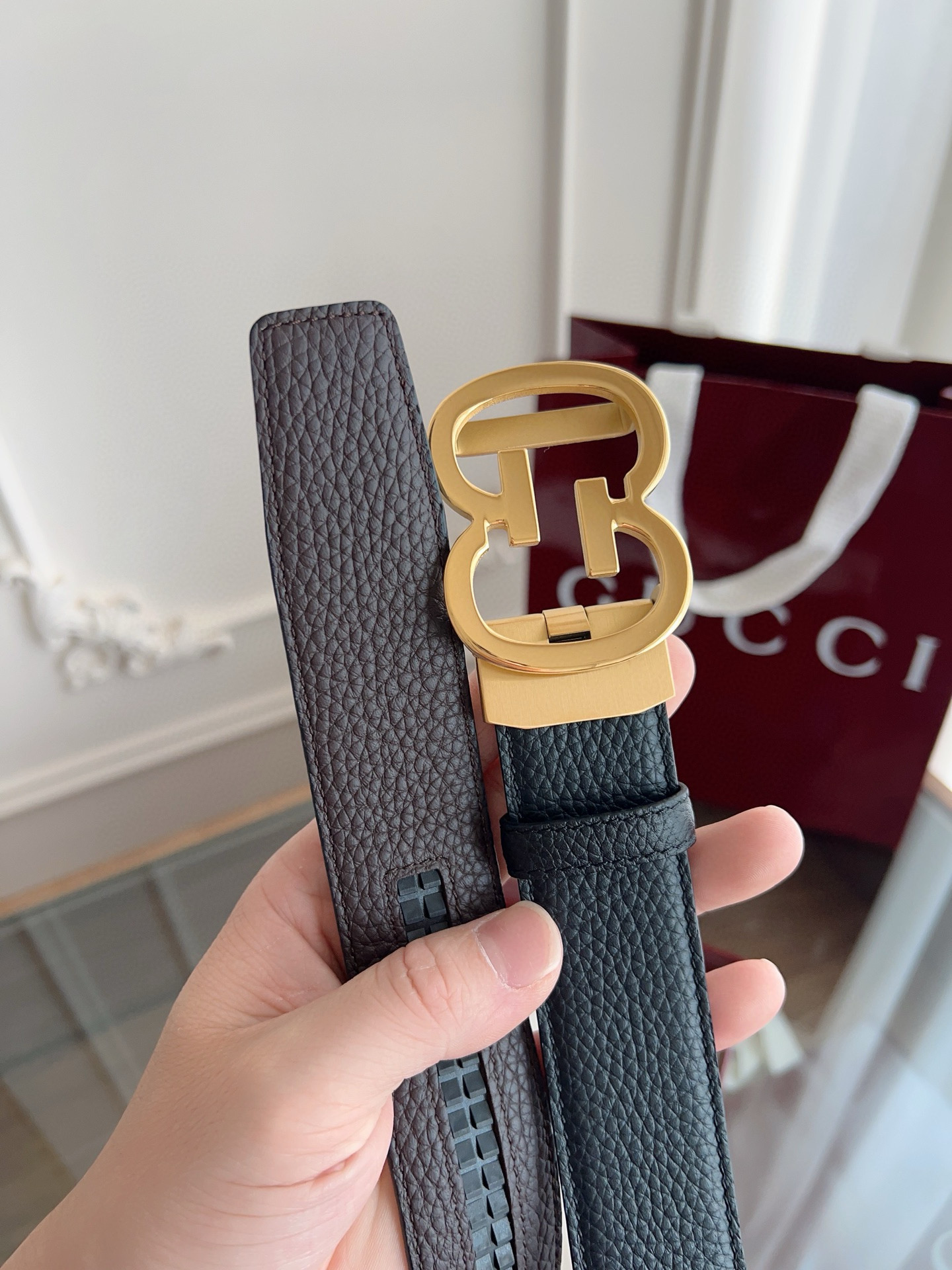 Gucci automatic smooth buckle double-sided cowhide belt width 3.5cm