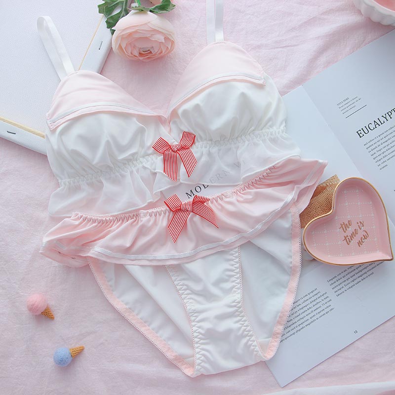 Navy Style Bow knot Lingerie Set