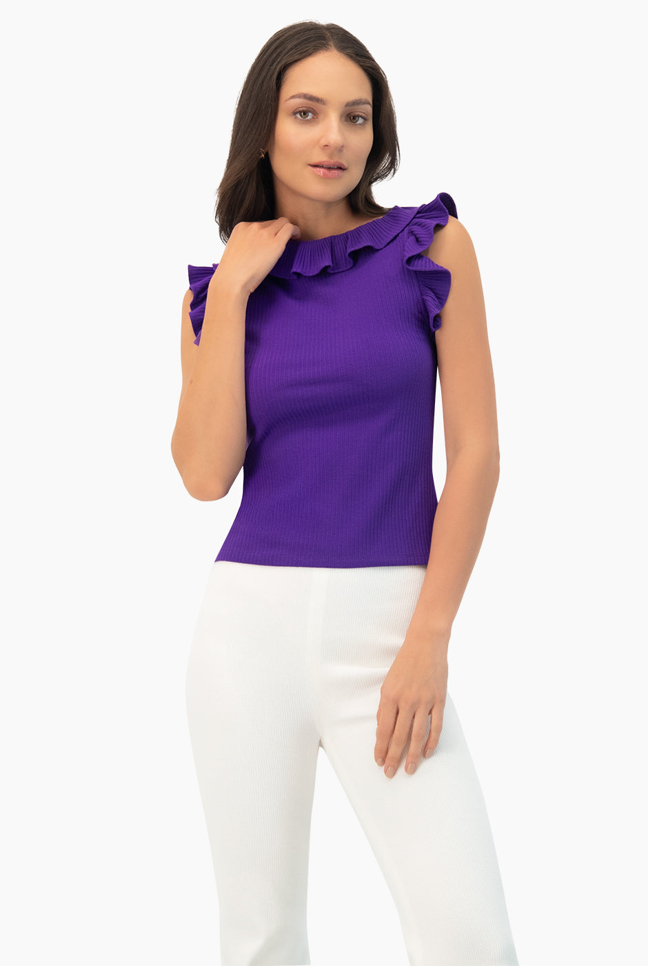 Blusa morada de escote redondo