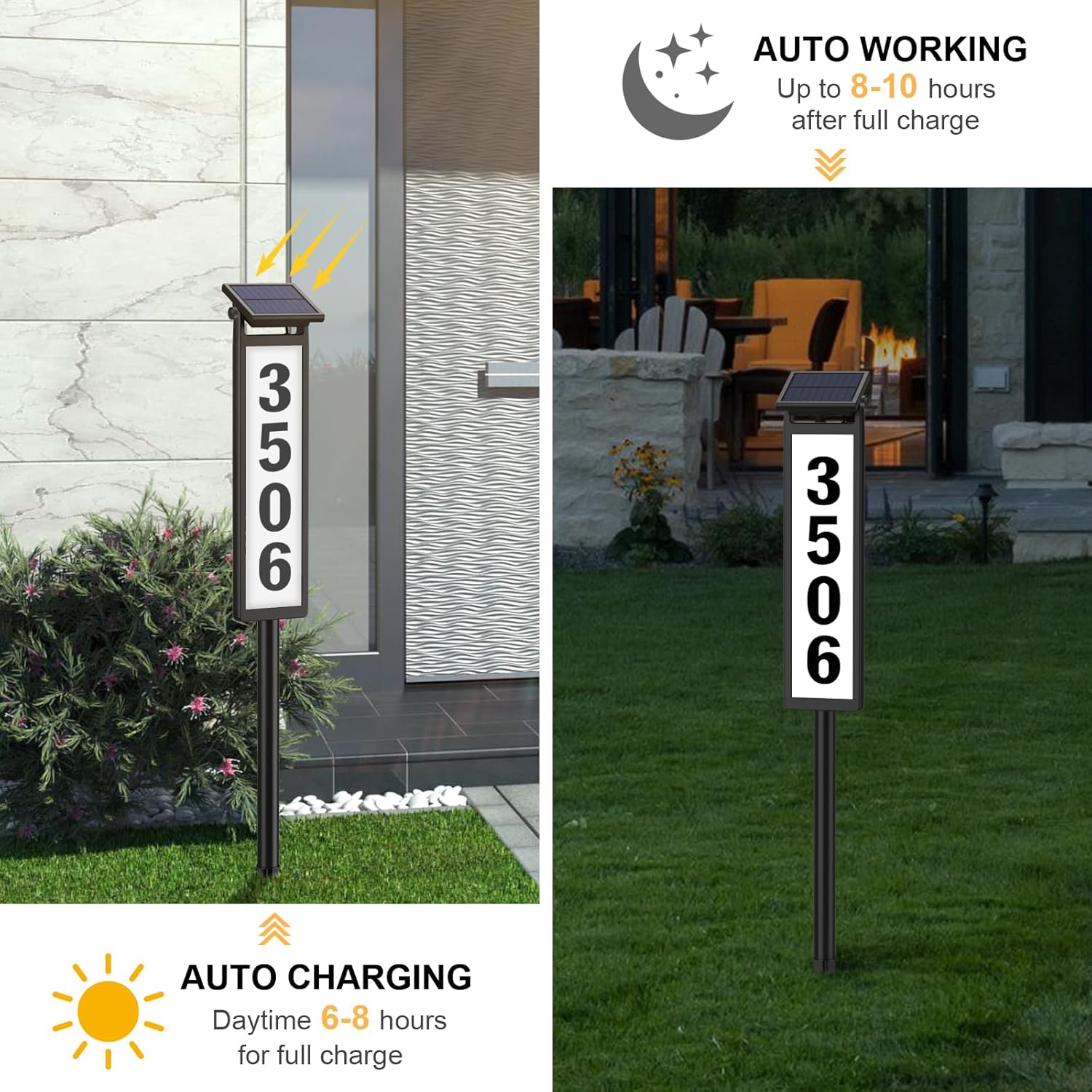 🔥ON SALE🔥Solar Light Address Sign - Lighted Address Plaque Outdoor Waterproof