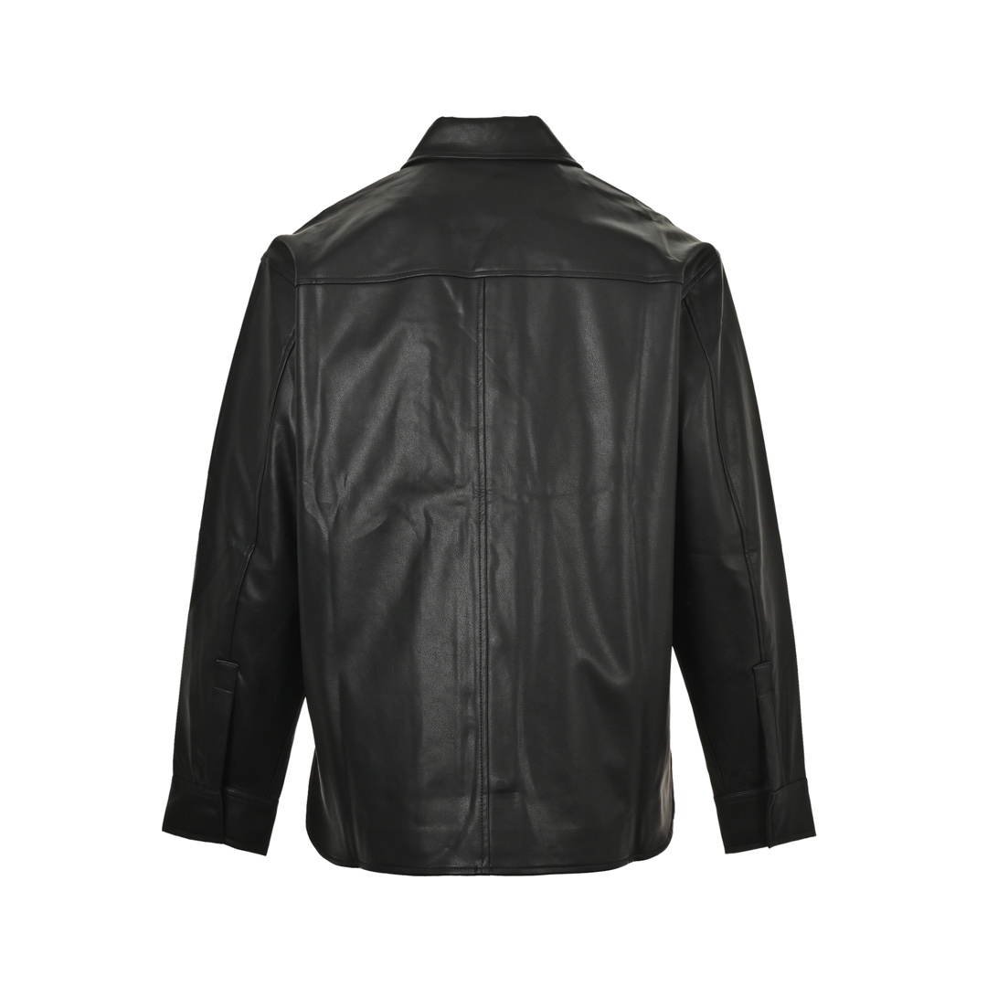 Loewe 24Fw single pocket zipper button leather jacket