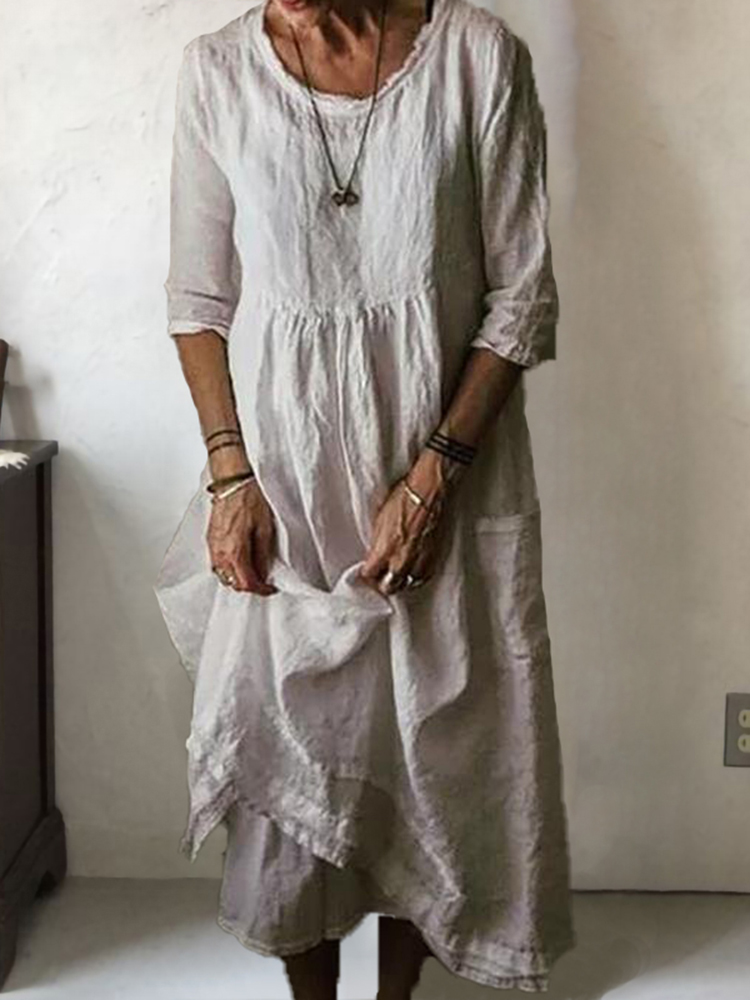 Casual Loose Round Neck Solid Maxi Dress