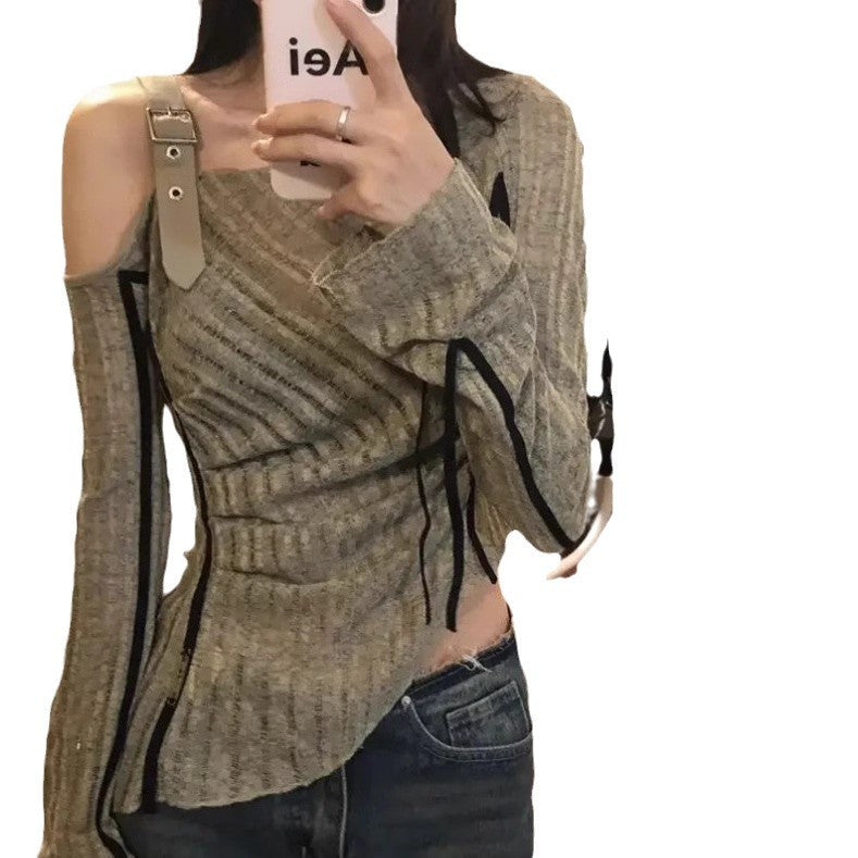 Women's Vintage Slim-Fit Sweater with Woven Shirt Design