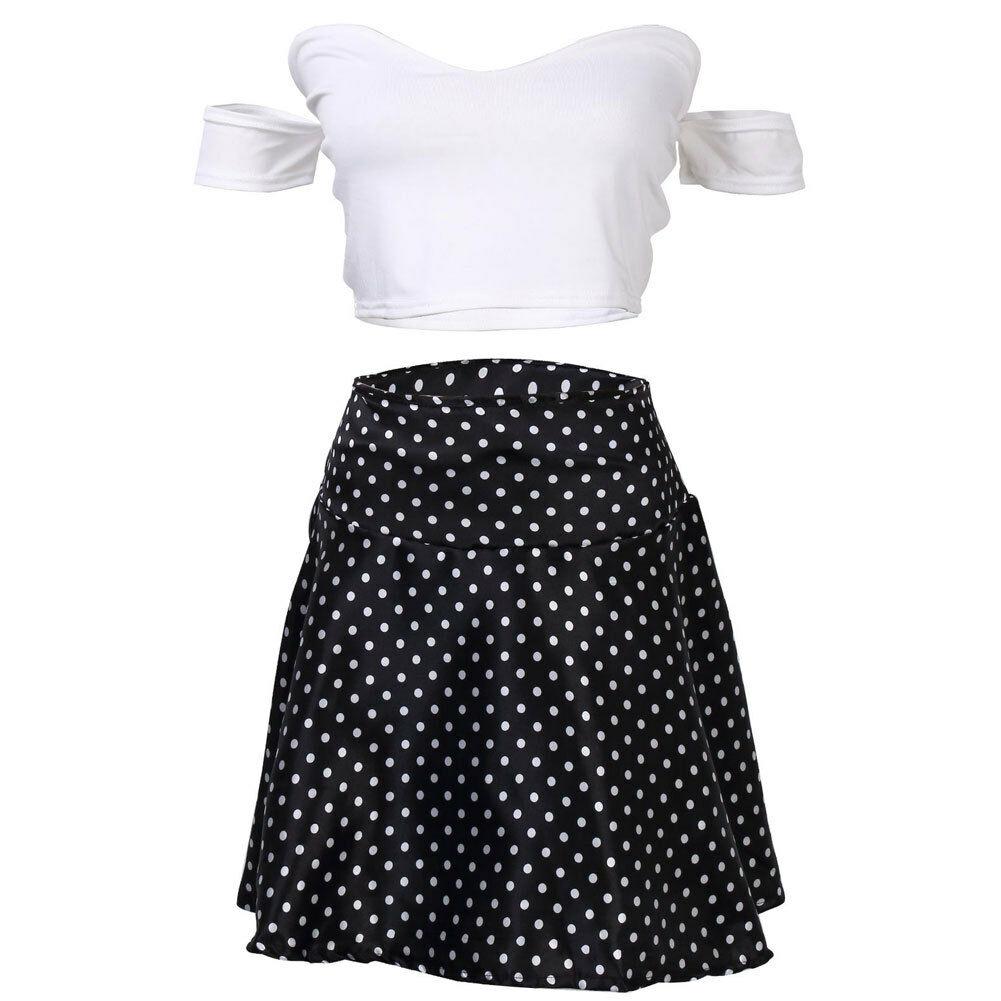 Short Bodycon  Crop Top+Dot Mini Skirt