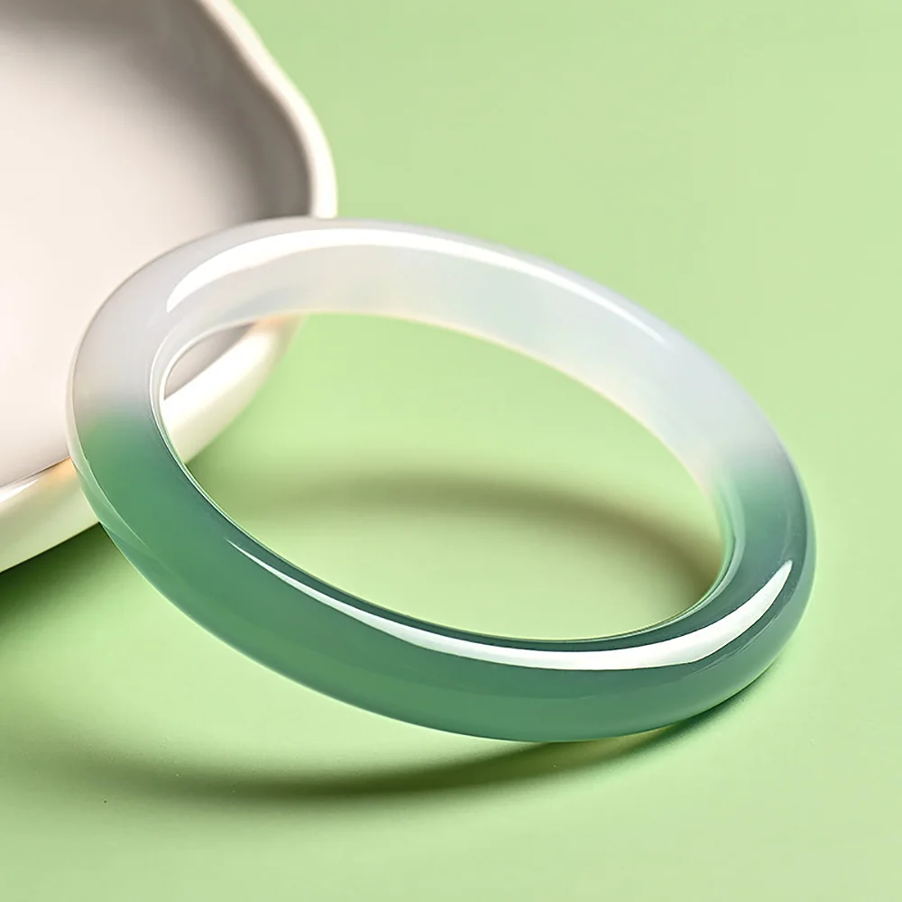 Natural Ice Green Jade Bracelet Charm Jadeite Round Bangles For Women Fine Jewelry Accessories Holiday Gifts Free Shipping