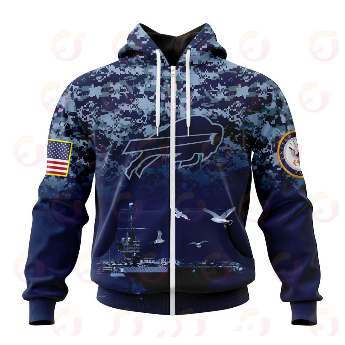BUFFALO BILLS 3D HOODIE HONOR US NAVY VETERANS
