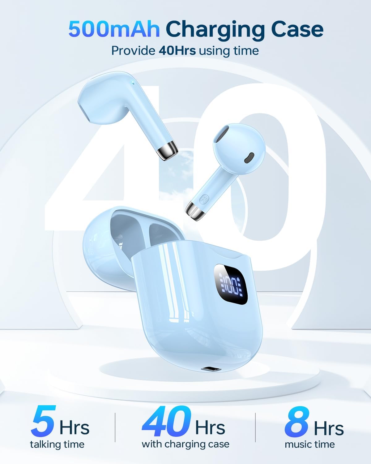 Wireless Earbuds, Bluetooth 5.3 Headphones 40Hrs Playtime with Charging Case, IPX5 Waterproof Stereo in-Ear Earphones with Microphone for iOS Android Cell Phone Sports Workout, Black