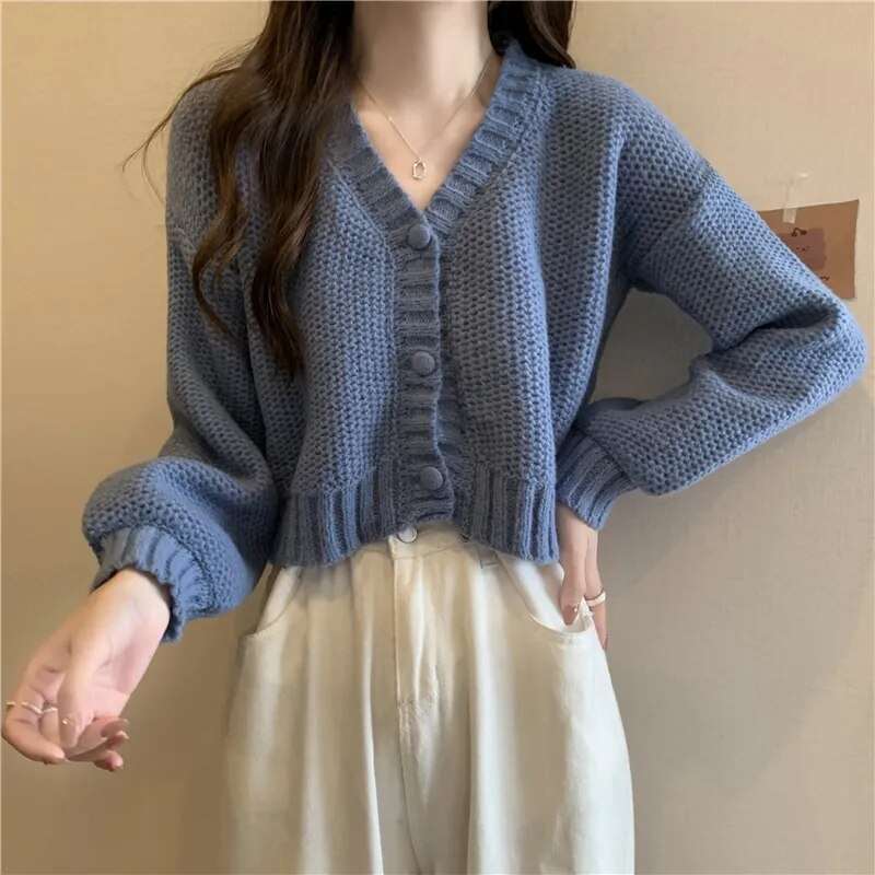 Button-Up V-Neck Knit Cardigan
