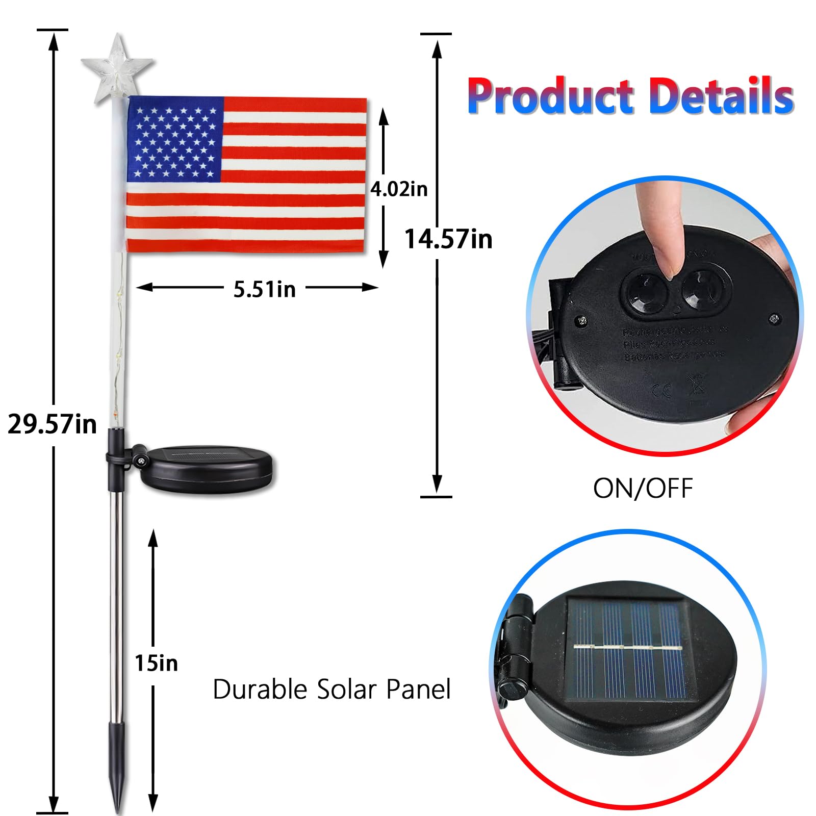 🔥Last Day 50% OFF🔥3PCS/SET(Each Only $9.99)--🇺🇸 American Flag Solar Lights