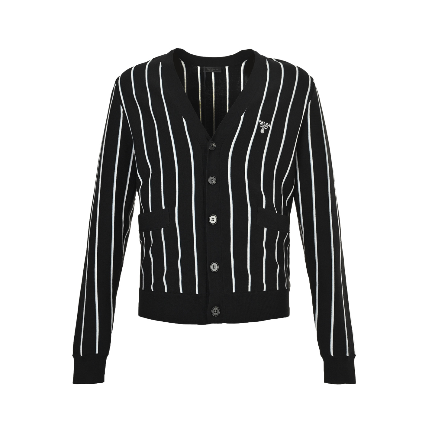Prada 25Fw vertical stripe embroidery V-neck knitted sweater cardigan jacket