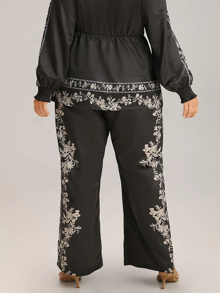 Boho Print Pocket Elastic Waist Pants