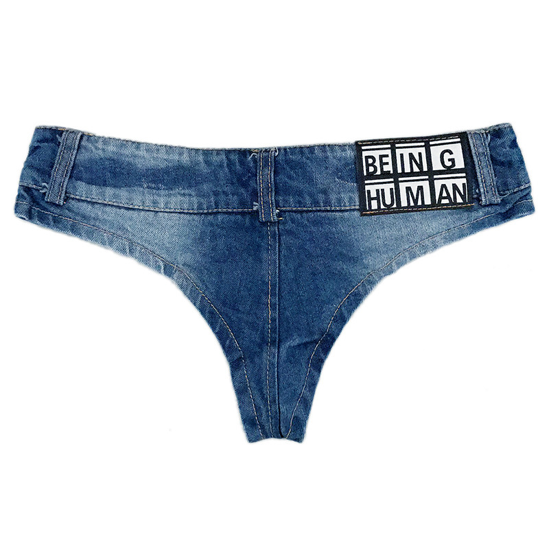 Sexy Pure Color Button Denim G-string Lingerie