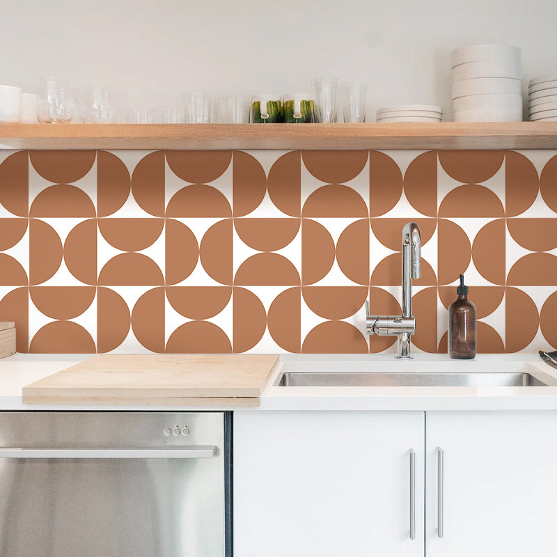 Brown Retro Geometric Pattern Peel and Stick Vinyl Floor Tile Sticker