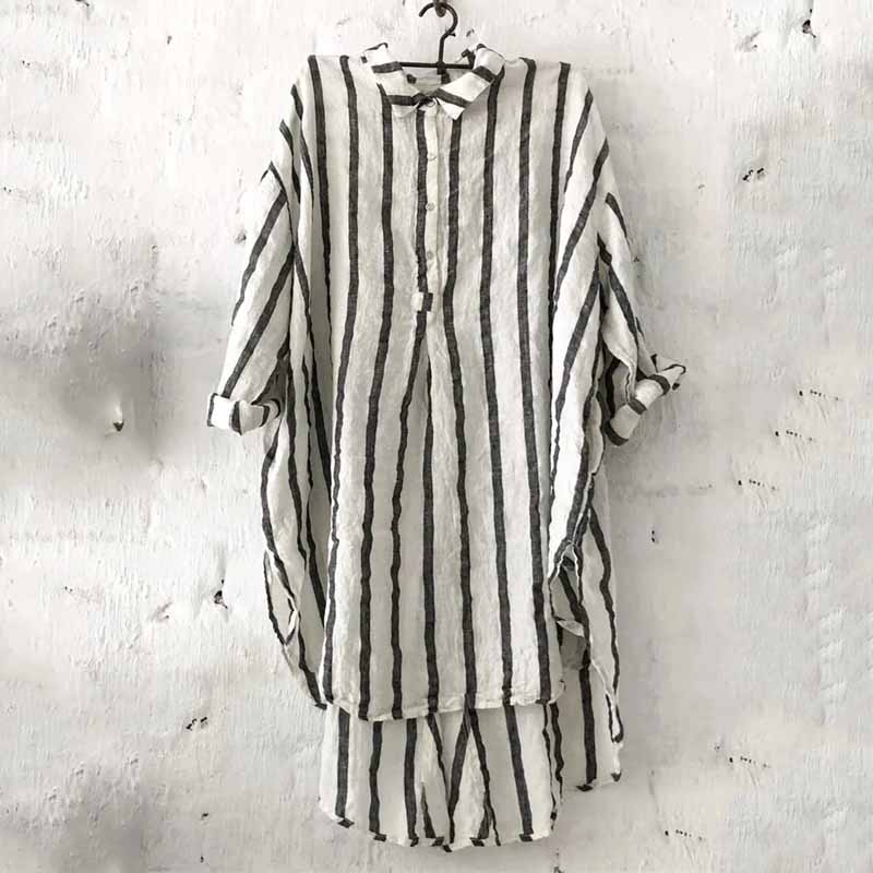 Classic Striped Pinched Button Up Tunic